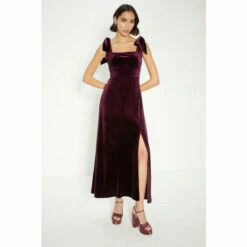 Oasis Petite Velvet Tie Shoulder Dress For Female -Oasis Sales Store unnamed file 1075