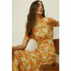 Oasis Petite Printed Mesh Tie Back Midi Dress For Female