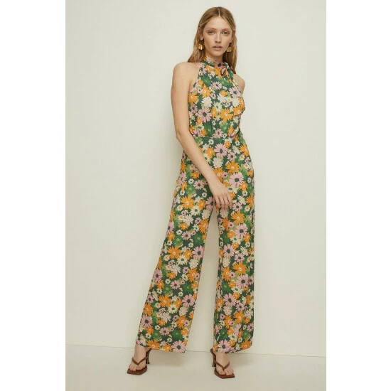 Oasis Slinky Jersey Floral Tie Neck Jumpsuit For Female 3 Oasis Slinky Jersey Floral Tie Neck Jumpsuit For Female