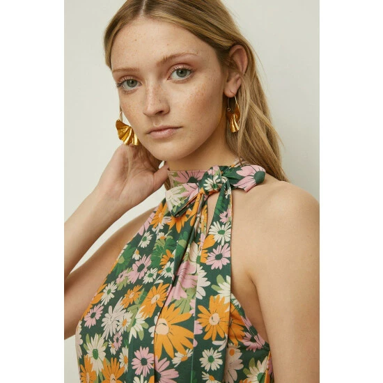 Oasis Slinky Jersey Floral Tie Neck Jumpsuit For Female 4 Oasis Slinky Jersey Floral Tie Neck Jumpsuit For Female - Image 2