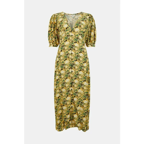 Oasis Petite Meadow Floral Puff Sleeve Midi Dress For Female 6 Oasis Petite Meadow Floral Puff Sleeve Midi Dress For Female - Image 4