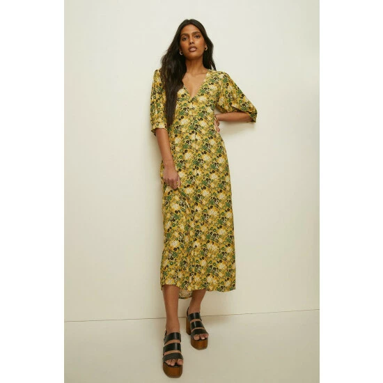 Oasis Petite Meadow Floral Puff Sleeve Midi Dress For Female 7 Oasis Petite Meadow Floral Puff Sleeve Midi Dress For Female - Image 5