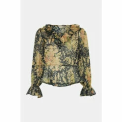 Oasis Vintage Floral Crinkle Chiffon Tie Blouse For Female -Oasis Sales Store unnamed file 1148