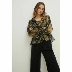 Oasis Vintage Floral Crinkle Chiffon Tie Blouse For Female -Oasis Sales Store unnamed file 1149