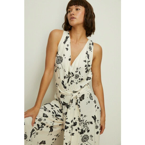 Oasis Dragonfly Print V Neck Satin Jumpsuit For Female 4 Oasis Dragonfly Print V Neck Satin Jumpsuit For Female - Image 2
