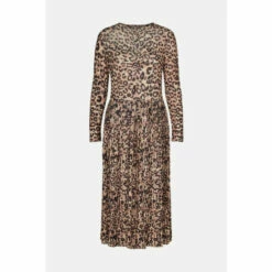 Oasis Animal Mesh Ruched Bodice Pleated Midi Dress For Female -Oasis Sales Store unnamed file 1214