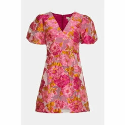 Oasis Puff Sleeve Floral Jacquard Mini Dress For Female -Oasis Sales Store unnamed file 123