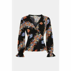 Oasis Lace Trim V Neck Diagonal Floral Tea Blouse For Female -Oasis Sales Store unnamed file 1240