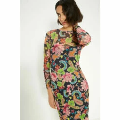 Oasis Paisley Floral Mesh Ruched Long Sleeve Midi Dress For Female -Oasis Sales Store unnamed file 1295
