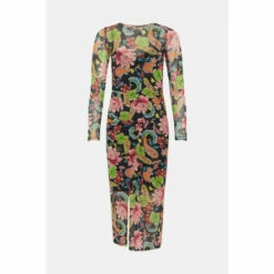 Oasis Paisley Floral Mesh Ruched Long Sleeve Midi Dress For Female -Oasis Sales Store unnamed file 1297