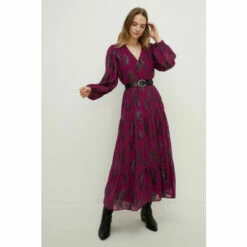 Oasis Metallic V Front Midi Dress For Female