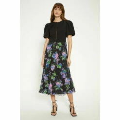 Oasis Puff Sleeve Floral 2 In 1 Pleated Midi Dress For Female -Oasis Sales Store unnamed file 130