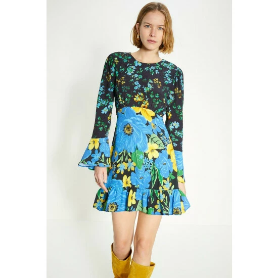 Oasis Patch Print Bold Floral Mini Dress For Female 4 Oasis Patch Print Bold Floral Mini Dress For Female - Image 2