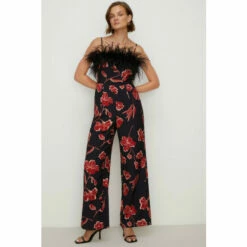Oasis Faux Feather Detail Bardot Jumpsuit For Female -Oasis Sales Store unnamed file 1370
