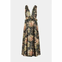 Oasis Floral Plunge Bow Shoulder Midi Dress For Female -Oasis Sales Store unnamed file 1386