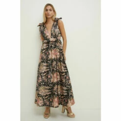 Oasis Floral Plunge Bow Shoulder Midi Dress For Female -Oasis Sales Store unnamed file 1387