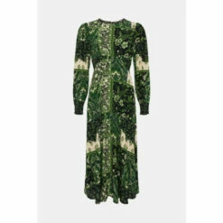 Oasis Paisley Patch Trim Detail Shirred Cuff Midi Dress For Female -Oasis Sales Store unnamed file 1438