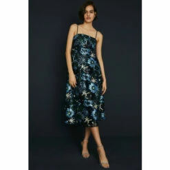 Oasis Embroidered Floral Mesh Strappy Midi Dress For Female