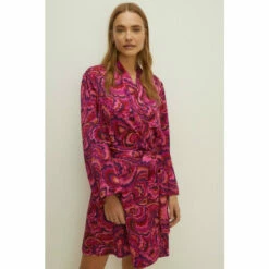 Oasis Bright Swirl Printed Satin Robe For Female