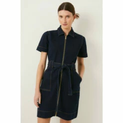 Oasis Stretch Denim Belted Zip Detail Dress For Female -Oasis Sales Store unnamed file 1585