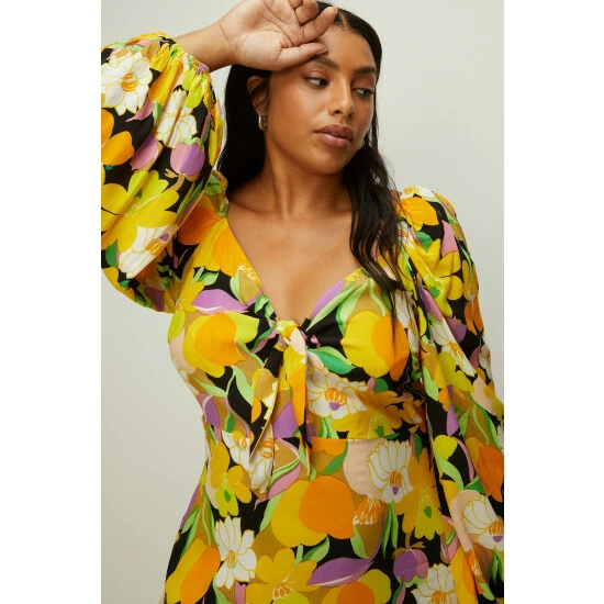 Oasis Plus Size Graphic Floral Tie Front Midi Dress For Female 4 Oasis Plus Size Graphic Floral Tie Front Midi Dress For Female - Image 2