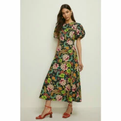 Oasis Petite Carnival Printed Puff Sleeve Dress For Female
