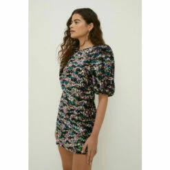Oasis Petite Premium Mixed Sequin Puff Sleeve Mini For Female -Oasis Sales Store unnamed file 1658