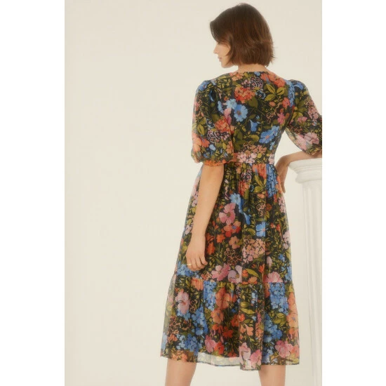Oasis Floral Organza Wrap Midi Dress For Female 5 Oasis Floral Organza Wrap Midi Dress For Female - Image 3