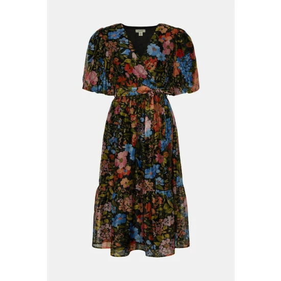 Oasis Floral Organza Wrap Midi Dress For Female 6 Oasis Floral Organza Wrap Midi Dress For Female - Image 4