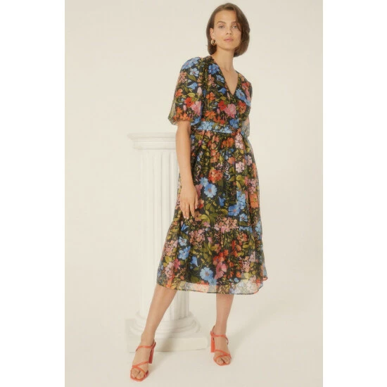 Oasis Floral Organza Wrap Midi Dress For Female 7 Oasis Floral Organza Wrap Midi Dress For Female - Image 5