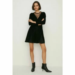 Oasis Lace Mix Velvet Skater Dress For Female -Oasis Sales Store unnamed file 1721