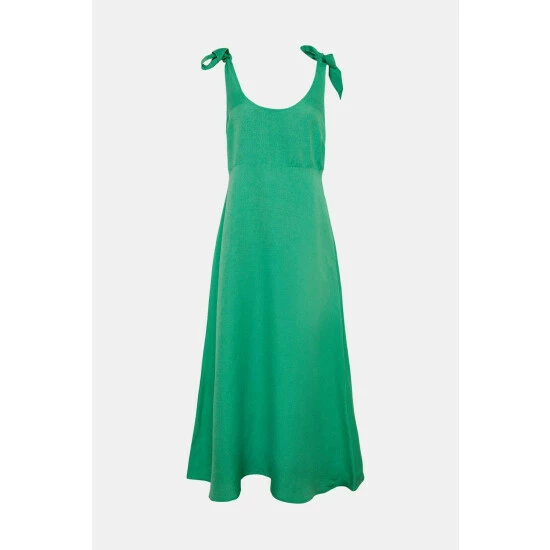 Oasis Linen Mix Tie Shoulder Midi Dress For Female 6 Oasis Linen Mix Tie Shoulder Midi Dress For Female - Image 4