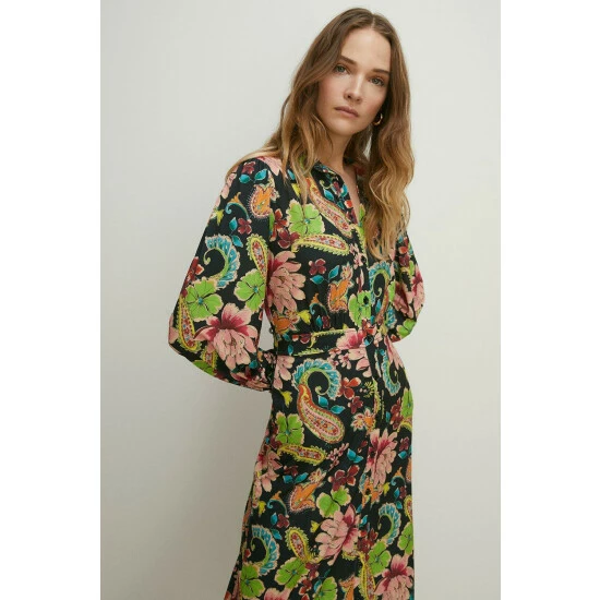 Oasis Slinky Jersey Floral Long Sleeve Shirred Cuff Midi Dress For Female 3 Oasis Slinky Jersey Floral Long Sleeve Shirred Cuff Midi Dress For Female