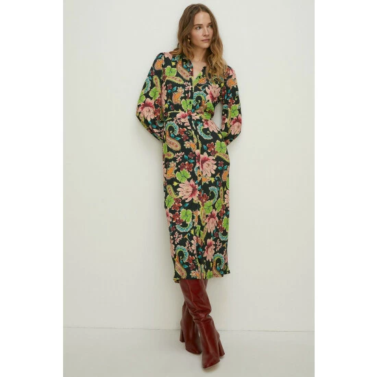 Oasis Slinky Jersey Floral Long Sleeve Shirred Cuff Midi Dress For Female 4 Oasis Slinky Jersey Floral Long Sleeve Shirred Cuff Midi Dress For Female - Image 2