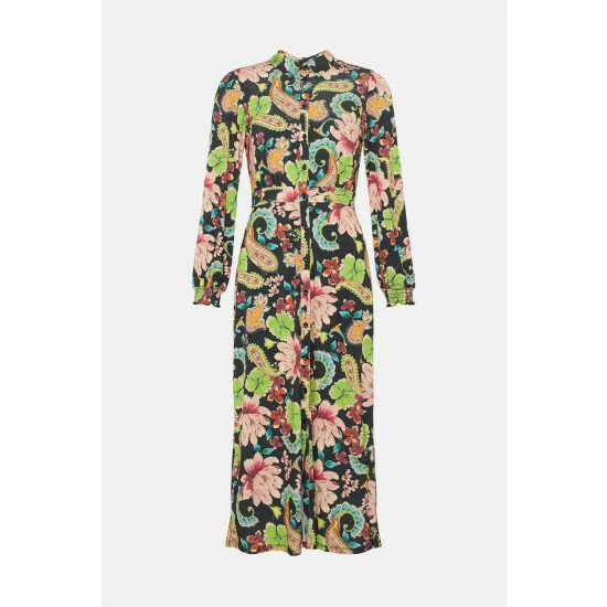 Oasis Slinky Jersey Floral Long Sleeve Shirred Cuff Midi Dress For Female 6 Oasis Slinky Jersey Floral Long Sleeve Shirred Cuff Midi Dress For Female - Image 4