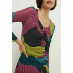 Oasis Abstract Metallic Plisse Midi Dress For Female