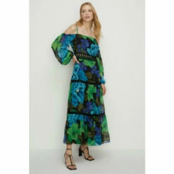 Oasis Bright Floral Lace Cold Shoulder Maxi Dress For Female