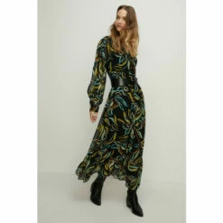 Oasis Leafy Floral Belted Midi Shirt Dress For Female