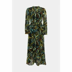 Oasis Leafy Floral Belted Midi Shirt Dress For Female -Oasis Sales Store unnamed file 1874