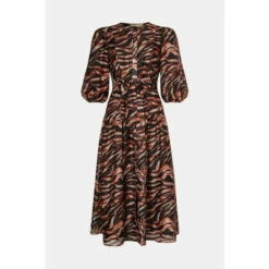 Oasis Zebra Puff Sleeve Midi Shirt Dress For Female -Oasis Sales Store unnamed file 1880