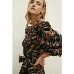 Oasis Zebra Puff Sleeve Midi Shirt Dress For Female -Oasis Sales Store unnamed file 1881