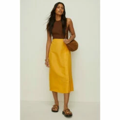 Oasis Linen Mix Button Detail Midi Skirt For Female
