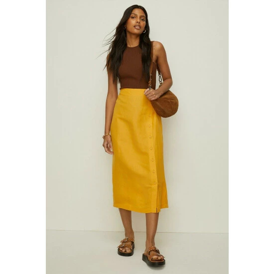 Oasis Linen Mix Button Detail Midi Skirt For Female 3 Oasis Linen Mix Button Detail Midi Skirt For Female