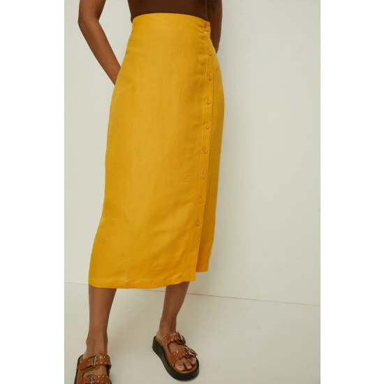 Oasis Linen Mix Button Detail Midi Skirt For Female 4 Oasis Linen Mix Button Detail Midi Skirt For Female - Image 2