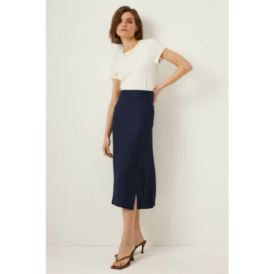 Oasis Linen Mix Button Detail Midi Skirt For Female 8 Oasis Linen Mix Button Detail Midi Skirt For Female - Image 6