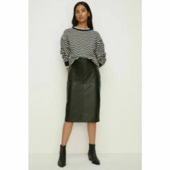 Oasis Faux Leather Seam Detail Midi Skirt For Female