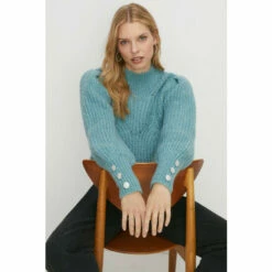 Oasis Wool Blend Statement Button Pointelle Jumper For Female -Oasis Sales Store unnamed file 1953