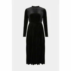 Oasis Velvet Funnel Neck Pleated Skirt Midi Dress For Female -Oasis Sales Store unnamed file 1966