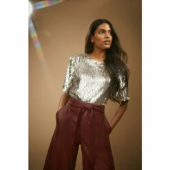 Oasis Silver Sequin Tee Shirt For Female
