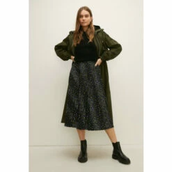 Oasis Slinky Jersey Ditsy Pleated Midi Skirt For Female